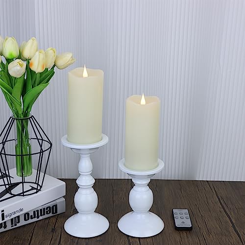 TECHLONG Flameless Candles with Remote Timer, 3D Moving Flickering Flame Battery Operated Candles Lasting 1000+ Hours, 6" x 3" Ivory Real Wax Electric LED Pillar Candles, Set of 2 - color: Style A, size: 3" x 6"-2 Pack