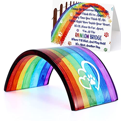 HurayRayho Rainbow Bridge Fused Glass 3D Colorful Bridge with Sympathy Card | Memorial Gift for Dog Cat Guinea Pig Lover Pet Loss Present Sorry Gift Set
