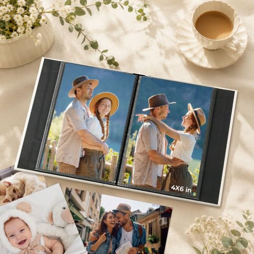 Vienrose 4x6 Couples Photo Album 52 Pockets DIY Custom Cover Beige | fabric cover photo book, acid free inner pages, couple themed crystal stickers, small slip in photo album - color: Romantic Couple, size: 52 Pockets