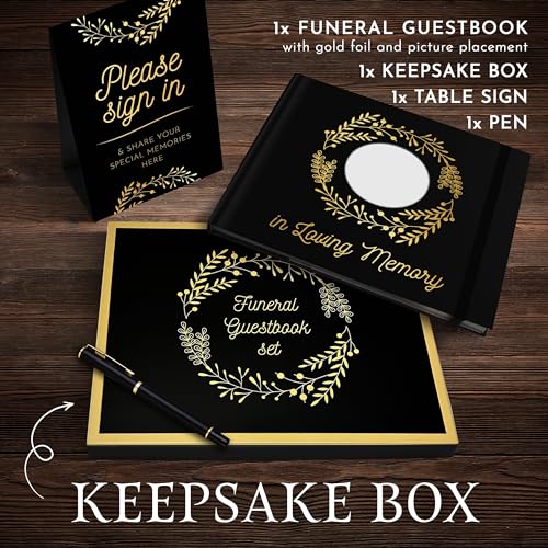 Elegant Black Funeral Guest Book, 10 x 8 Inches 120 Pages Guest Book for Funeral, 360 Entries Guest Book for Funeral and Memory, Memorial Service Guest Book with Pen and Sign, Memorial Guest Book