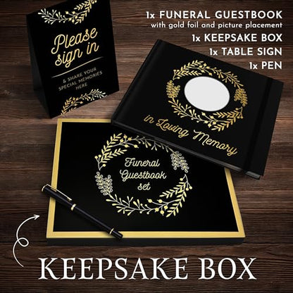 Elegant Black Funeral Guest Book, 10 x 8 Inches 120 Pages Guest Book for Funeral, 360 Entries Guest Book for Funeral and Memory, Memorial Service Guest Book with Pen and Sign, Memorial Guest Book