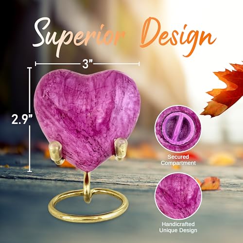Heart Urn with Stand & Box Keepsake Urn for Human Ashes Mini Cremation Urn for Men & Women (Pink) - color: Pink