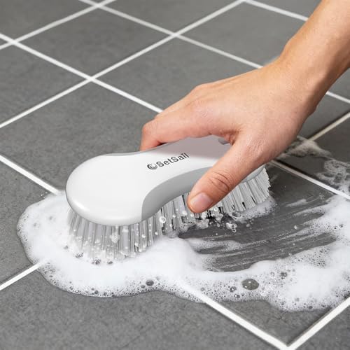 SetSail Multi-Purpose Scrub Brush of 2 Pack, Gray | Stiff Bristles Cleaning Brush with Non-Slip Grip Heavy Duty Scrub Brushes for Cleaning Bathroom Kitchen Tile Bathtub Sink - color: Gray