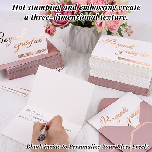 200 Pcs Beyond Grateful Thank You Cards with Envelopes Bulk Rose Gold Thank you Notes with Gold Foil Letterpress 4x6 Inches Blank Note Cards for Wedding Girl Birthday Baby Shower Graduation - color: Rose Gold