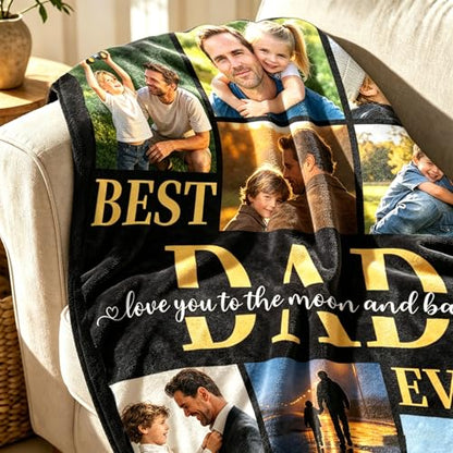 Father's Day Custom Blanket Personalized Photo Blanket Dad Blankets Best Dad Ever 10 Photos Customized Flannel Blanket Birthday Fathers Day for Papa Grandpa Men Gifts from Daughter Son Wife - color: Dad02