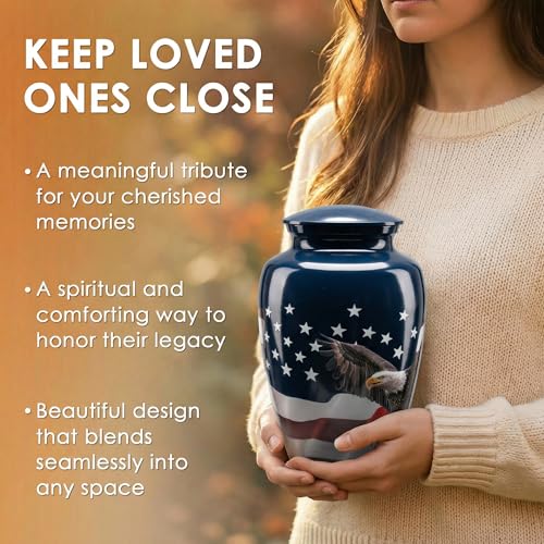Emvency Urn for Ashes, Metal Alloy, 10" H x 6" W, American Flag - color: Flag