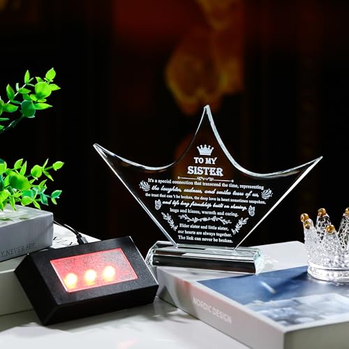 Sisters Gifts from Sister - Crown Crystal Engraved Keepsake with Led Base - Big Bestie Present for Girls Soul Gifts for Women - Best Unique Birthday Sister Gifts On Christamas Mothers Valentines - style: Sister-crown+led light