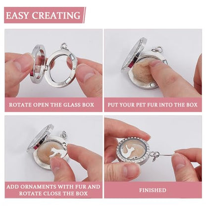 2PCS Pet Ashes Necklace Cats Hair Keepsake Fur Locket Necklaces Cat Dog Remembrance Jewelry with Paw Heart Rhinestone Pet Memorial Urn Necklace for Cats Women Men Loss Pet Sympathy Gift - color: Silver Necklace