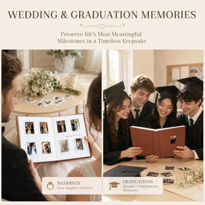Ruibytree 128 Pockets Instant Mini Photo Album for 2x3 Pictures, Brown | Writing Space, Premium Vegan Leather, Flat-Fit Clear Pocket, Wedding Guest Book for Polaroid 2x3 Photos, Graduation Keepsakes - color: 128 Pocket Brown