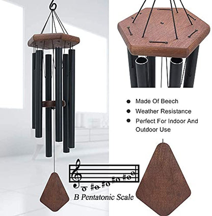 Wind Chimes for Outside, 30" Black Aluminium Wind Chime with Wind Catcher, - color: Black, size: 30"