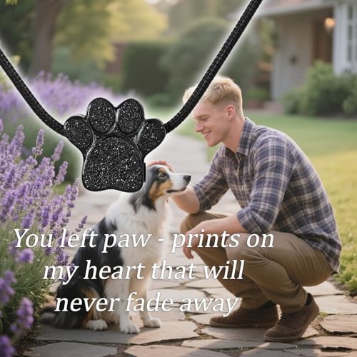 Paw Print Heart Pet Ashes Urn Necklace, Keepsake Pendant-A-Black - style: A-Black