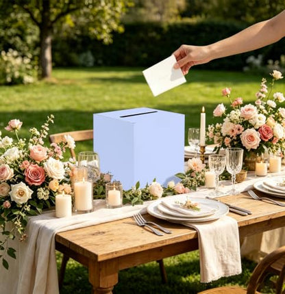 SietDESEO Lavender Card Box with Slot Money Gift Card Box Holder for Party Wedding Reception Birthday Graduation Bridal Shower Baby Shower Diaper Raffle Box - color: LAVENDER CARD BOX, size: 7.8 X 7.8 X 7.8 INCH