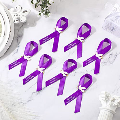 Geosar 100 Pcs Dove Funeral Memorial Ribbons Pins Memorial Service Respect Funeral Personalized Ribbon Bow with Safety Pins and White Dove for Mourning Mental Health Awareness Month Gifts(Purple) - color: Purple, style: Pigeon