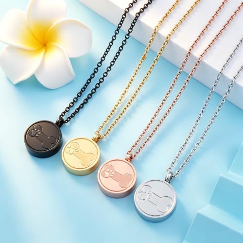 Round Pet Urn Pendant Necklace, Dog Paw Print and Bone Engraved Cremation Jewelry for Ashes, Stainless Steel Dog Keepsake Jewelry Urn Necklaces for Ashes for Women Men - color: Customize