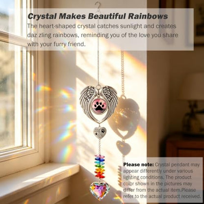 Pet Memorial Suncatcher - Dog Memorial Gifts for Loss of Dog, Pet Loss Sympathy, Thoughtful Dogs and Cats Bereavement Remembrance Gifts, Natural Cat's Eye Paw Crystal Suncatcher
