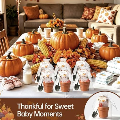 Aneco 48 Set Little Pumpkin Baby Shower Party Favors Seed Packet for Guests Include Self Adhesive Seed Envelopes Organza Bags Flowerpot Cards Shovel Berry Stems for Thanksgiving Gifts(No Seeds) - style: Autumn Pumpkin
