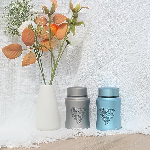 4.5 Inches Small Urn for Human Ashes Stainless Steel Mini Cremation Urn Small Keepsake Urn Heart Wing Pattern Memorial Ashes Container-Blue - size: Wing-Blue