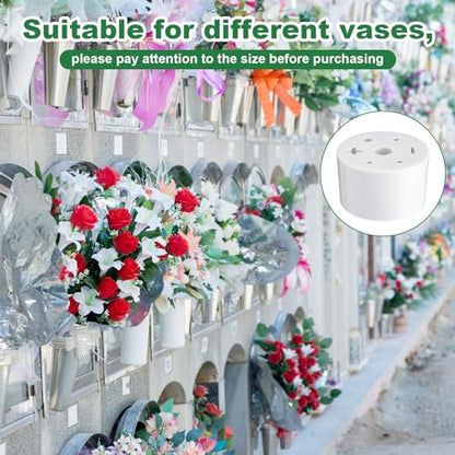 FillTouch 4 Pcs Cemetery Grave Vase Inserts Plastic Flowers Holder Bracket with 7 Hole Cylindrical Reusable Cemetery Flower Holder for Grave Vase Decorations, Keeping Bouquets in Place