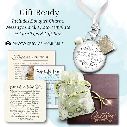 Gutsy Goodness Bouquet Charm On Your Wedding Day Memorial Honoring Mom Dad Grandma Grandpa Meaningful Bridal Floral Jewelry Silver Finish Pendant Bride's Flowers Photo Frames Parent Grandparent - color: White Bead, style: My Daughter | 1 Frame