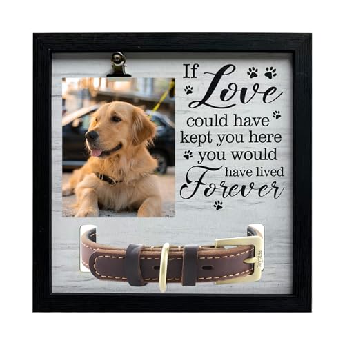 Pet Photo Frame with Collar Holder, Wooden Pet Keepsake Frame, Dog and Cat Remembrance Display for Tabletop or Wall Decor