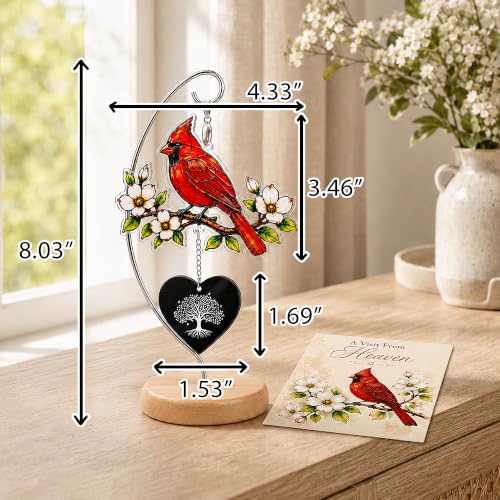 Cardinal Memorial Gifts, Sympathy Gifts for Loss of Loved One Mom Dad | Cardinal Suncatcher Acrylic Ornament with Wooden Stand and Card, Loss of Mother Sympathy Gifts, Bereavement Gifts