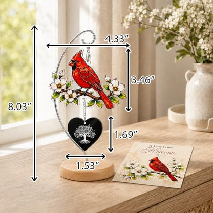 Cardinal Memorial Gifts, Sympathy Gifts for Loss of Loved One Mom Dad | Cardinal Suncatcher Acrylic Ornament with Wooden Stand and Card, Loss of Mother Sympathy Gifts, Bereavement Gifts