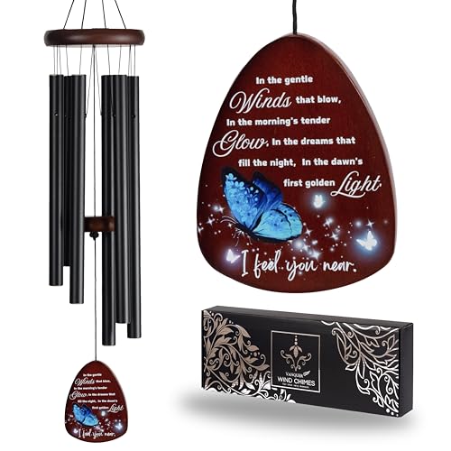 Memorial Wind Chimes for Loss of Loved One, Windchimes in Memory of a Loved One, Sympathy Gift Baskets, Bereavement Condolence Gifts, Memorial Gifts for Loss of Mom, 32" Sympathy Blue Butterfly, Black - size: 32" Blue Butterfly
