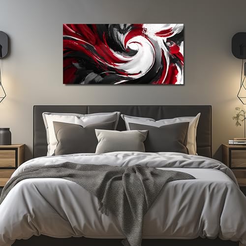 JuhaiArt Black Wall Art Abstract Wall Painting for Living Room - color: Red, size: 48"L x 24"W