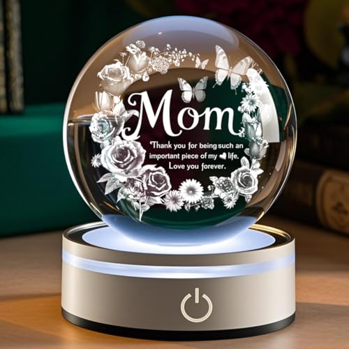 Mom 3D Crystal Ball Gifts for Mum Birthday Gift from Son, Daughter - Fun Christmas, Mothers Day, Retirement Gift Dutterfly Decorations for Mom 80MM - color: MOM - 3.15"
