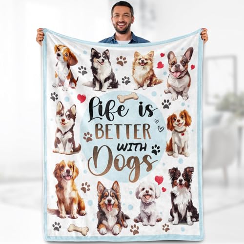 Dog Blanket Gifts for Women Kids Girls Boys Cute Puppies Pet Lovers Themed Throws Soft Cozy Bed Couch Plush Birthday Christmas Lightweight Blanket 60"x80" - color: Dog, size: 60"x80"