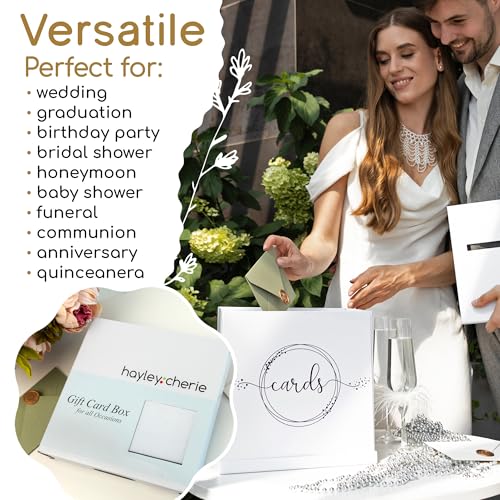 White Wedding Card Box, Large 10x10 Gift Card Box Envelope Holder with Slot | Graduation Party, Birthday, Funeral Reception, Baby & Bridal Shower, Sweet 16, Quinceanera, Retirement, Baptism, Money Basket