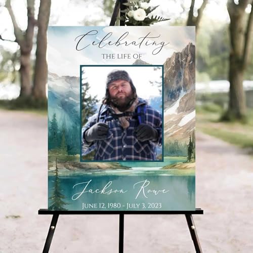 Forest Mountain Funeral Welcome Sign, Celebration of Life Welcome Sign, in Loving Memory Sign, Celebration of Life Funeral Sign, Celebration of Life Sign, Memorial Sign with Photo #vd14 - color: Version #26