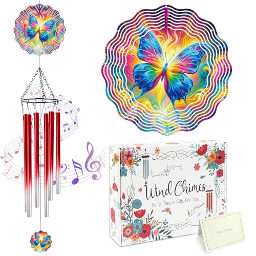 Butterfly Wind Chimes for Outside with Wind Spinner, Summer Garden Patio Yard Porch Decor, Colorful Butterfly Wind Chime with Gift Box, Birthday Gifts for Women Mom Grandma Nana - color: Colorful Butterfly