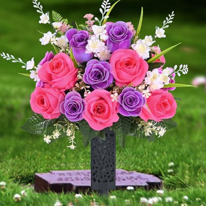 MARTINE MALL 2 Sets Artificial Cemetery Flowers for Grave, (Colorful)