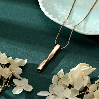 Ashes Urn Necklace Cremation Jewelry Necklaces Unisex Twist Bar Urn Necklaces for Ashes Memorial Keepsake Pendant for Women Men With Funnel Kit & Bag - color: Rose Gold