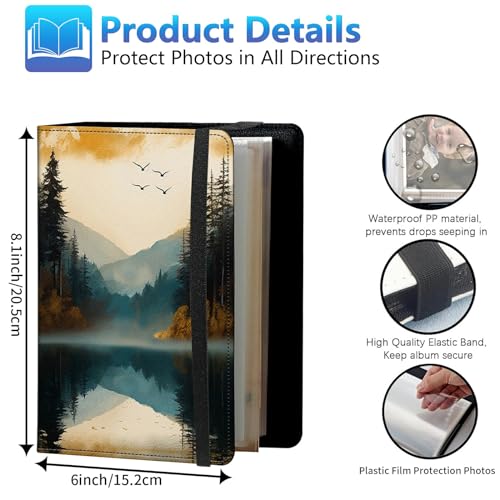 Photo Album 3.5x5 80 Photos Small Capacity PU Leather Cover, Lake Scenery Mini Photo Album 3.5x5 with Elastic band, Birthday Christmas Photo Albums Wedding Anniversary - color: Lake Scenery, size: 3.5*5 Holds 80 Photos