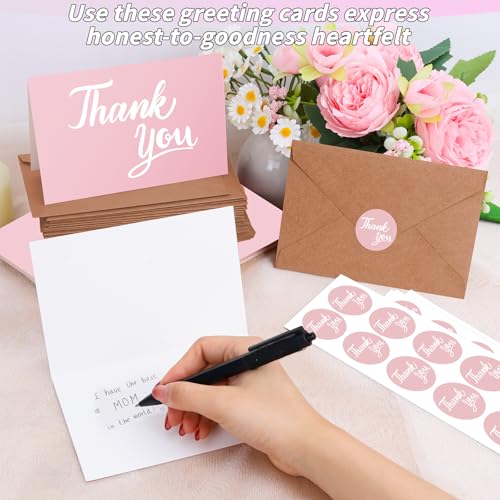 600 Pcs Pink Thank You Cards Bulk with Kraft Envelopes and Stickers 4x6 Inch Blank Thank You Notes Box Set Minimalistic Design for Business Wedding Baby Shower Graduation Bridal Shower Christmas - color: Pink