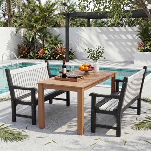 2-Person Outdoor Bench with 700 Lbs Weight Capacity, Dark Grey | Poly Lumber Weatherproof Garden Bench Seating for Porch, Balcony and Park, All-Weather Patio Bench Furniture - color: Dark Grey