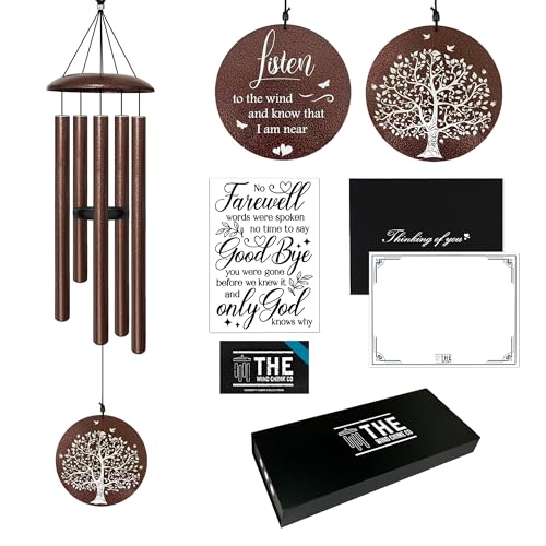 Memorial Wind Chime – 48 Inch Deep Tone Sympathy Wind Chime for Loss of Loved One – Antique Bronze Flower Design – Premium Outdoor Garden & Patio Remembrance Gift