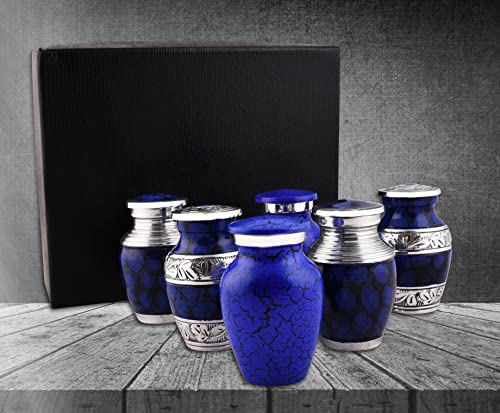 Bold & Divine Small Cremation Urns for Human Ashes | Set of 6 | 3 Cubic Inches | Mini Keepsakes with Velvet Case (Purple & Silver, Small Urns_Set of 6) - color: Purple & Silver