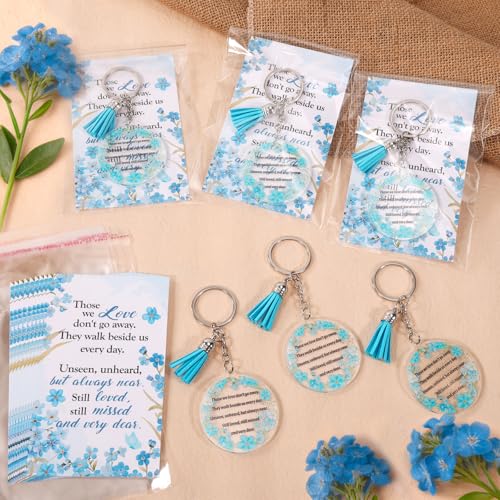 HOWAF 12 Set Funeral Favor Forget Me Not Keychains with Encouragement Card, Sympathy Gifts for Loss of Loved One Blue Flower Key Chains with Tassels for Sympathy Guest Keepsake