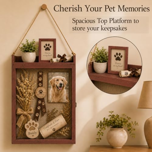 11x16 Pet Memorial Shadow Box Frame with Shelves, Brown - color: Standard Brown