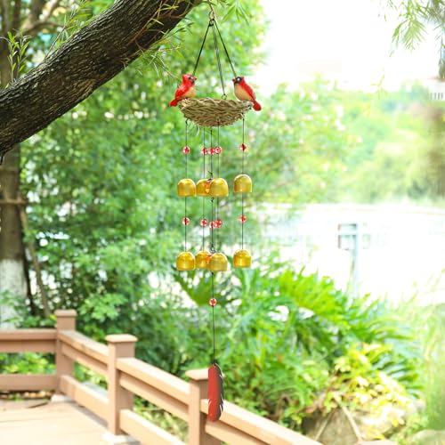 Taman Cardinal Wind Chimes, Metal Bells Windchimes Outdoor Garden Gifts | 27.5 Inch Cardinal Wind Chimes for Outside, 9 Bronze Bells, Soothing Sounds, Cardinal Garden Decor, Gifts for Women - size: Cardinal