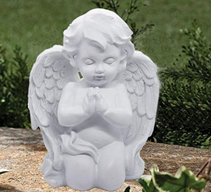 KiaoTime Kneeling Praying Cherub Angel Statue Figurine Indoor Outdoor Home Garden Guardian Decorative Church Baptism Wings Angel Statue Sculpture Memorial Statue, White, 6.25" x 5"