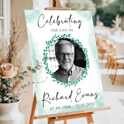 Celebration of Life Funeral Welcome Sign with Photo, Personalized Memorial Poster, Blue Floral Funeral Board, Funeral Welcome Sign - color: Style#4