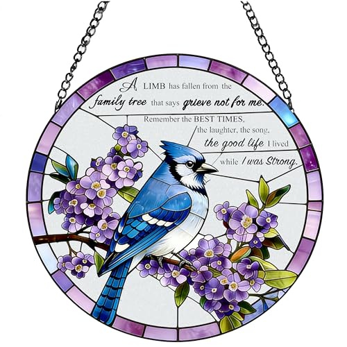 Stained Glass Window Hanging Sun Catchers 7.8 in Memorial Ornaments with Poem Sympathy Gifts for Loss of Loved One Sun Catchers Indoor Window Bird Ornaments Suncatcher - color: Bird