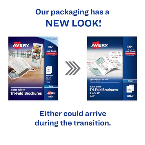Avery Printable Tri-Fold Brochures with Mailing Seals, 8.5" x 11", Matte White, 100 Blank Brochure Paper for Inkjet Printers (08324) (Pack of 5) - size: One Size (Pack of 5)