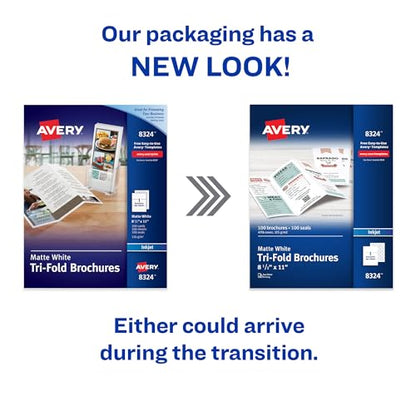 Avery Printable Tri-Fold Brochures with Mailing Seals, 8.5" x 11", Matte White, 100 Blank Brochure Paper for Inkjet Printers (08324) (Pack of 5) - size: One Size (Pack of 5)