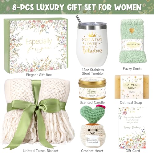 Birthday Gifts for Women, Happy Birthday Gifts for Mom Self Care Package Get Well Soon Gift Baskets, Thinking of You Spa Gift Basket with Knit Blanket Tumbler, Unique Gift Set for Mom, Wife, Friends - color: Beige