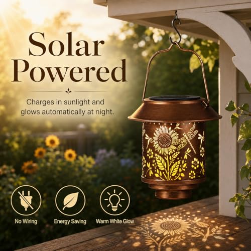 2 Pack Solar Lantern Outdoor Hanging, Gifts for Women Mom（Sunflower） - color: b-Dragonfly-2PC